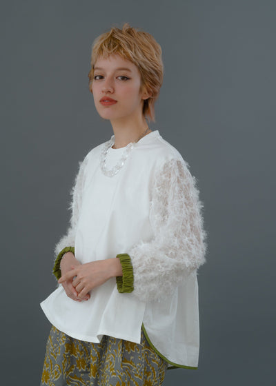 【新作】sleeve cut  jacquard T-shirt/K256-62272
