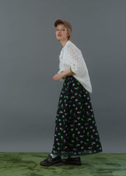 【新作】Flower jacquard flare skirt/K256-65098