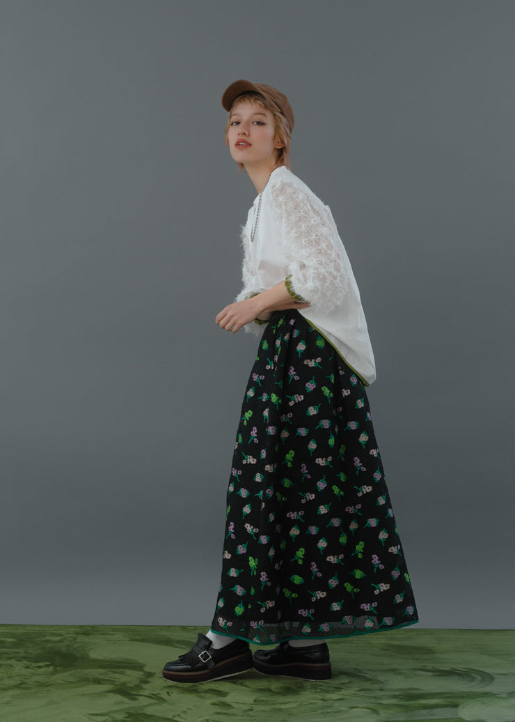 【新作】Flower jacquard flare skirt/K256-65098