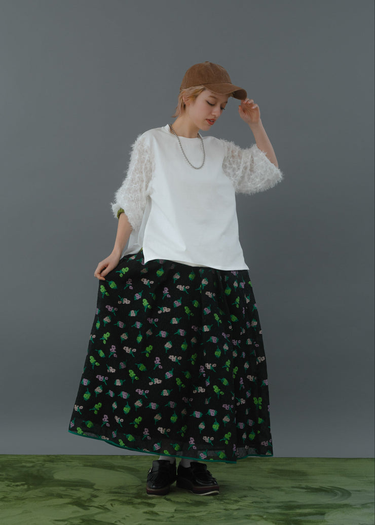 【新作】Flower jacquard flare skirt/K256-65098
