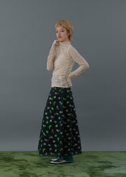 【新作】Flower jacquard flare skirt/K256-65098