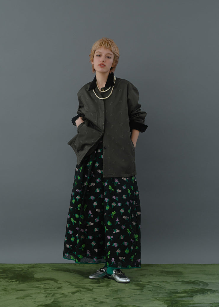 【新作】Flower jacquard flare skirt/K256-65098
