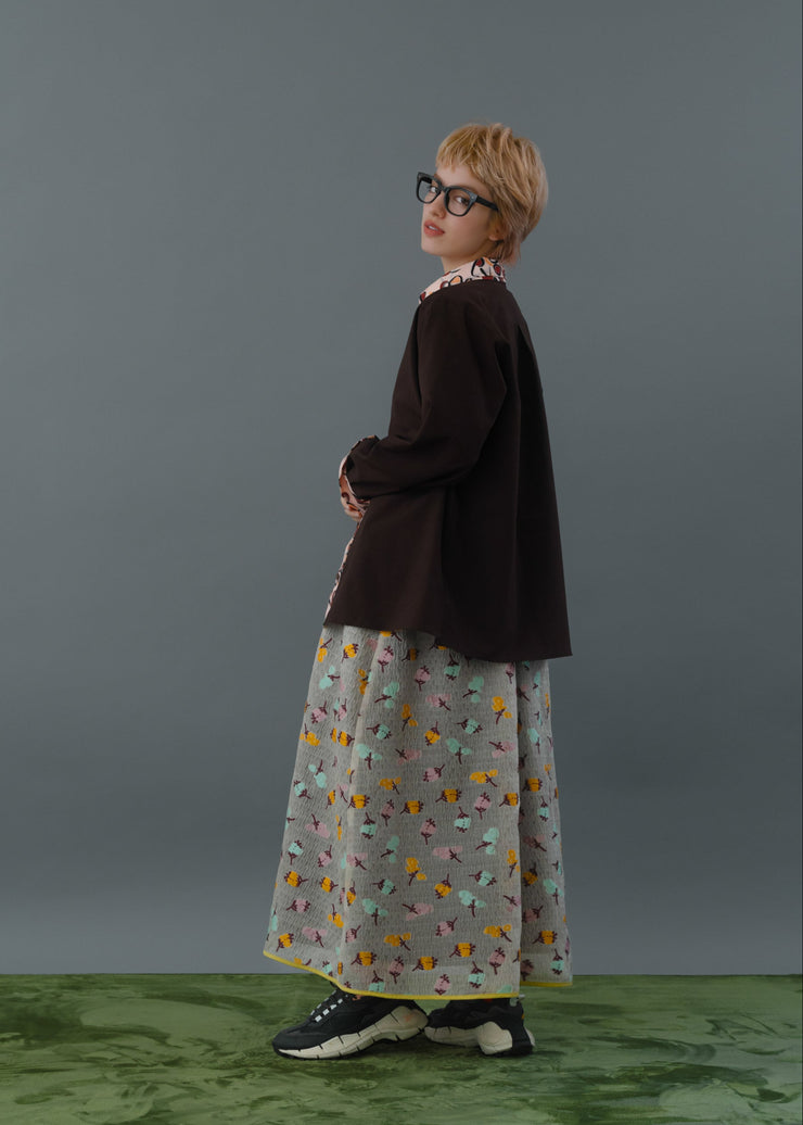 【新作】Flower jacquard flare skirt/K256-65098