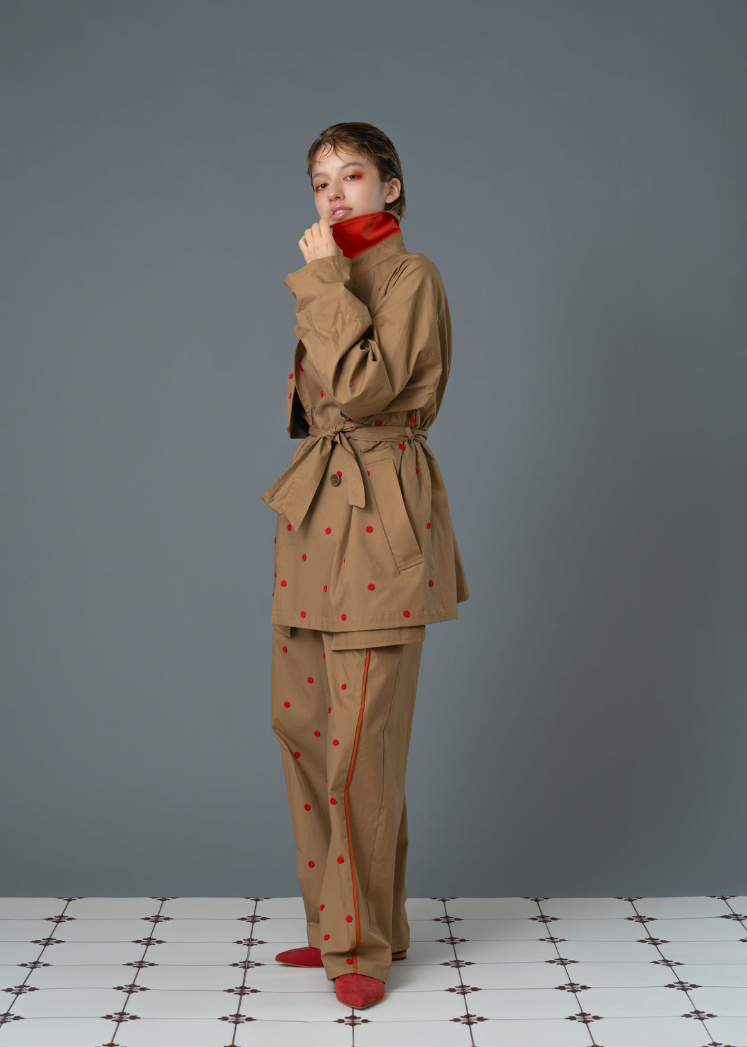 small flower spinklet rench half coatスモールフラワートレンチ