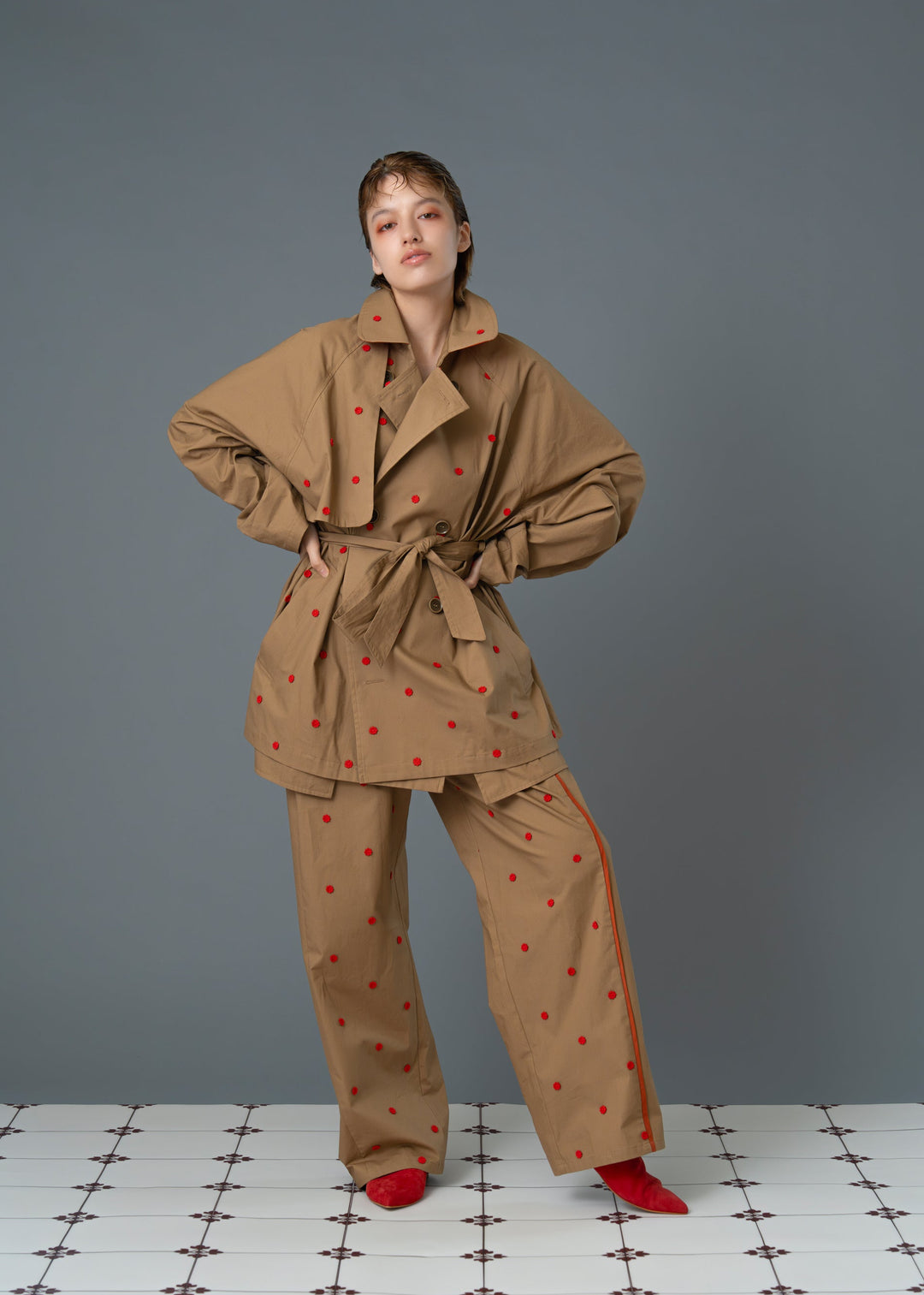 small flower spinklet rench half coatスモールフラワートレンチ