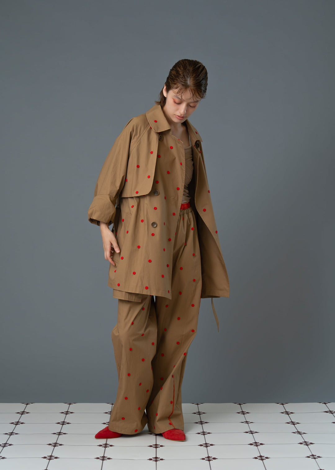 small flower spinklet rench half coatスモールフラワートレンチ