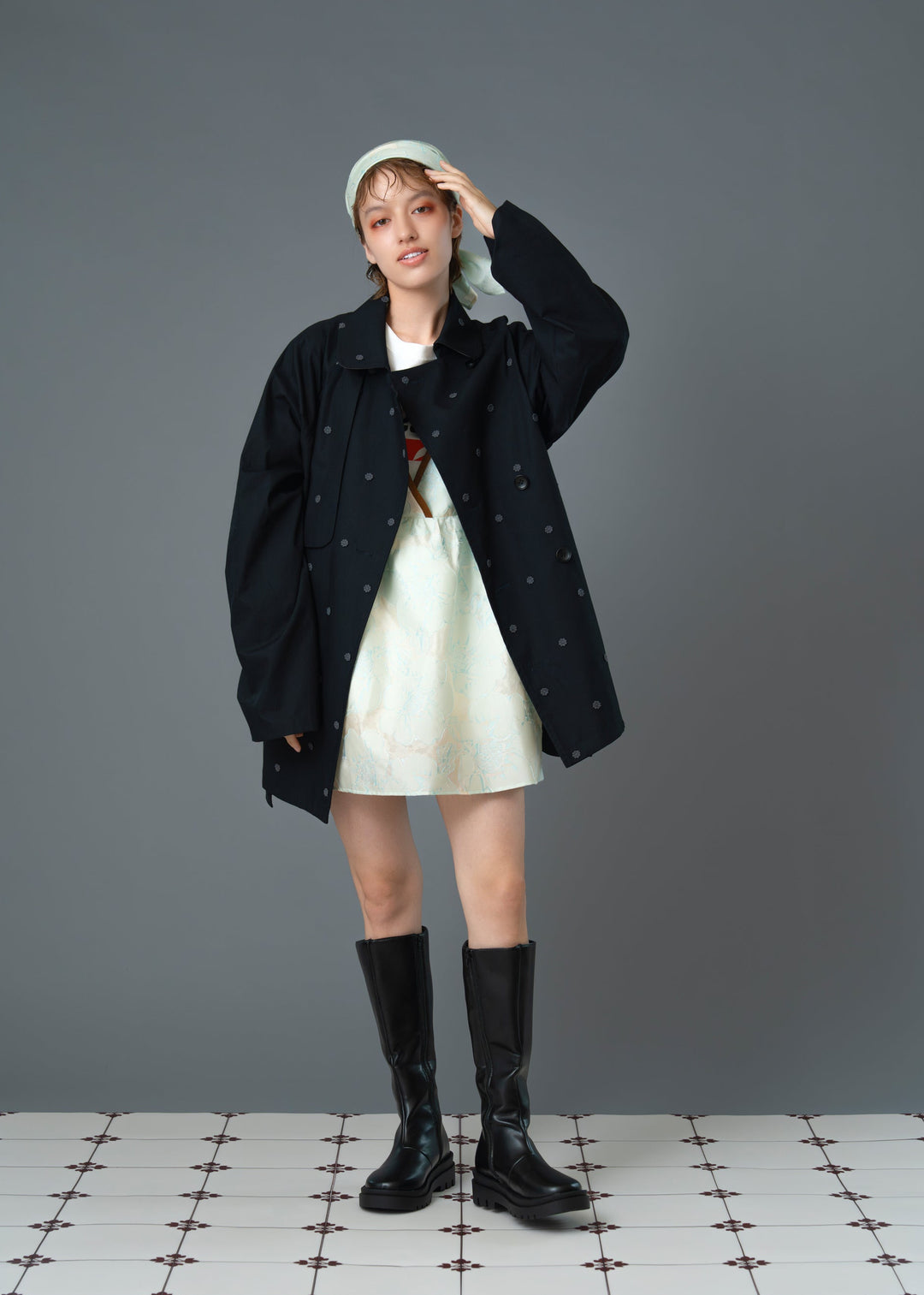 small flower spinklet rench half coatスモールフラワートレンチ small flower spinklet rench half coatスモールフラワートレンチ