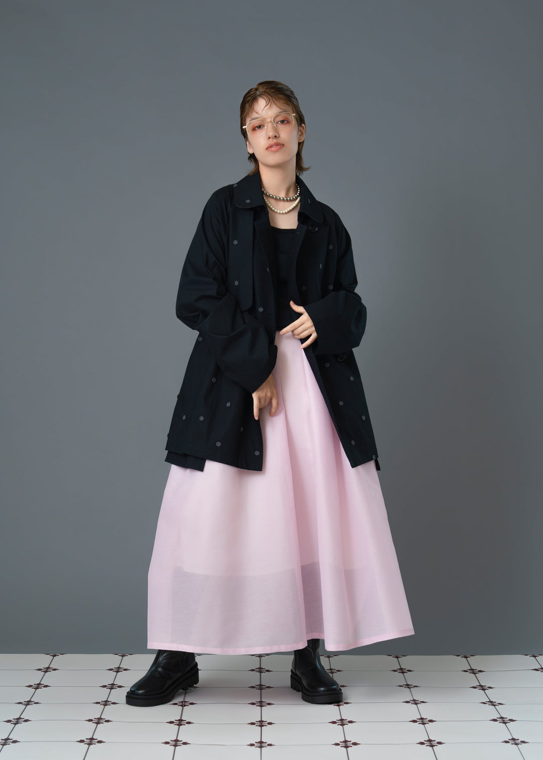 small flower spinklet rench half coatスモールフラワートレンチ