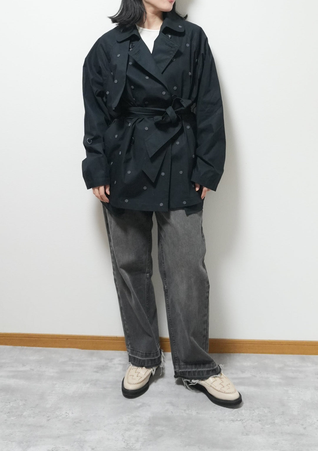 small flower spinklet rench half coatスモールフラワートレンチ