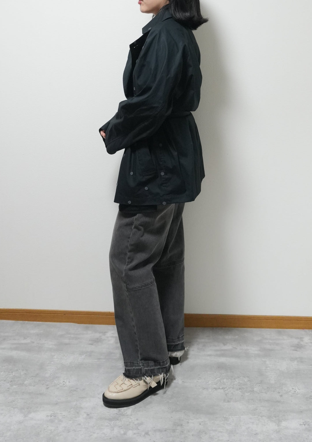 small flower spinklet rench half coatスモールフラワートレンチ