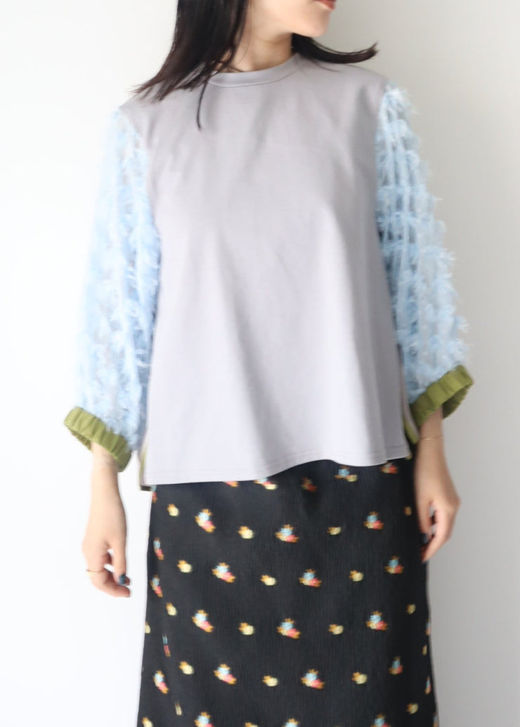 【新作】sleeve cut  jacquard T-shirt/K256-62272