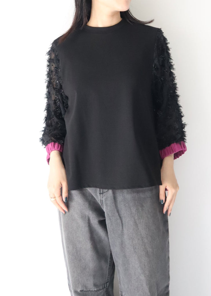 【新作】sleeve cut  jacquard T-shirt/K256-62272