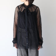 Dot tulle tie blouse/K246-66104