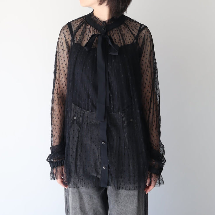 Dot tulle tie blouse/K246-66104