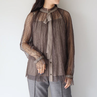 Dot tulle tie blouse/K246-66104