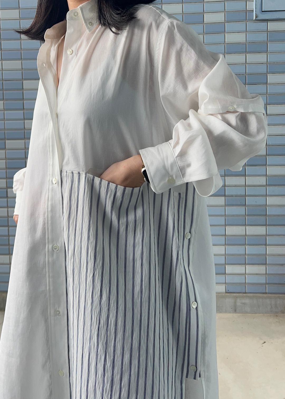新作】switching long shirtスイッチングロングシャツ/K261-67153
