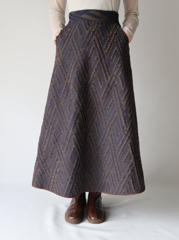 Cut jacquard flare skirt/K236-65068