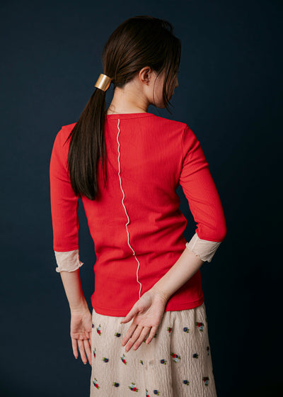 sleeve sheer rib Tshirt/K251-62239