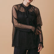 Dot tulle tie blouse/K246-66104