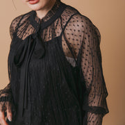 Dot tulle tie blouse/K246-66104